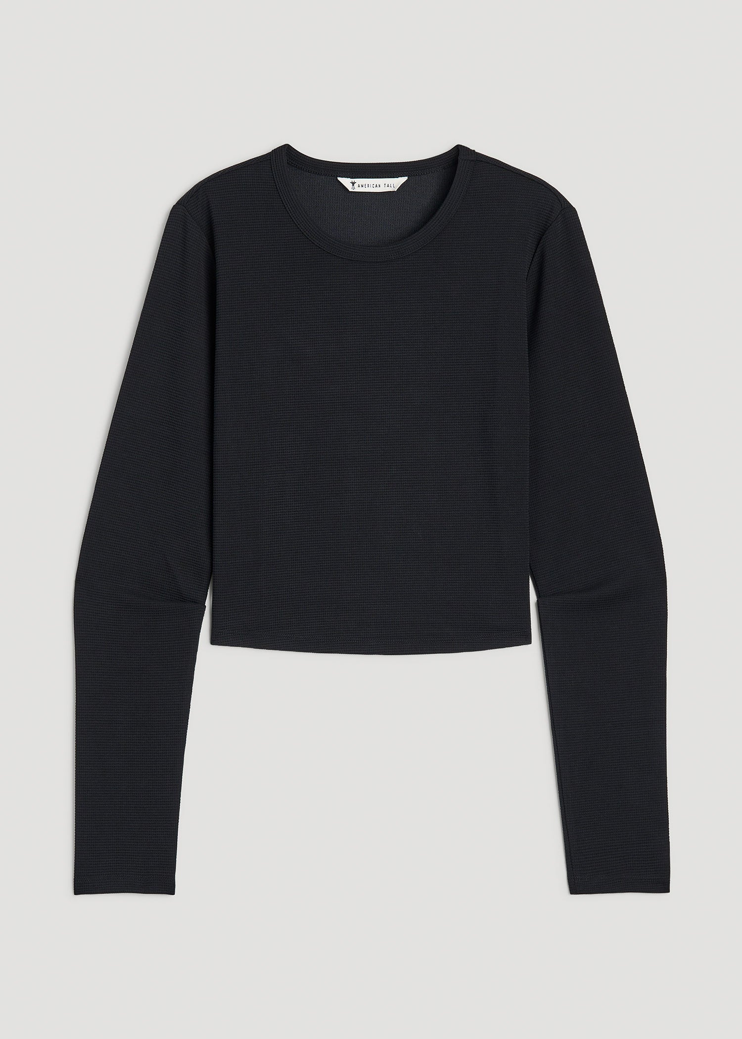 Cropped Long Sleeve Waffle Shirt for Tall Women in Black