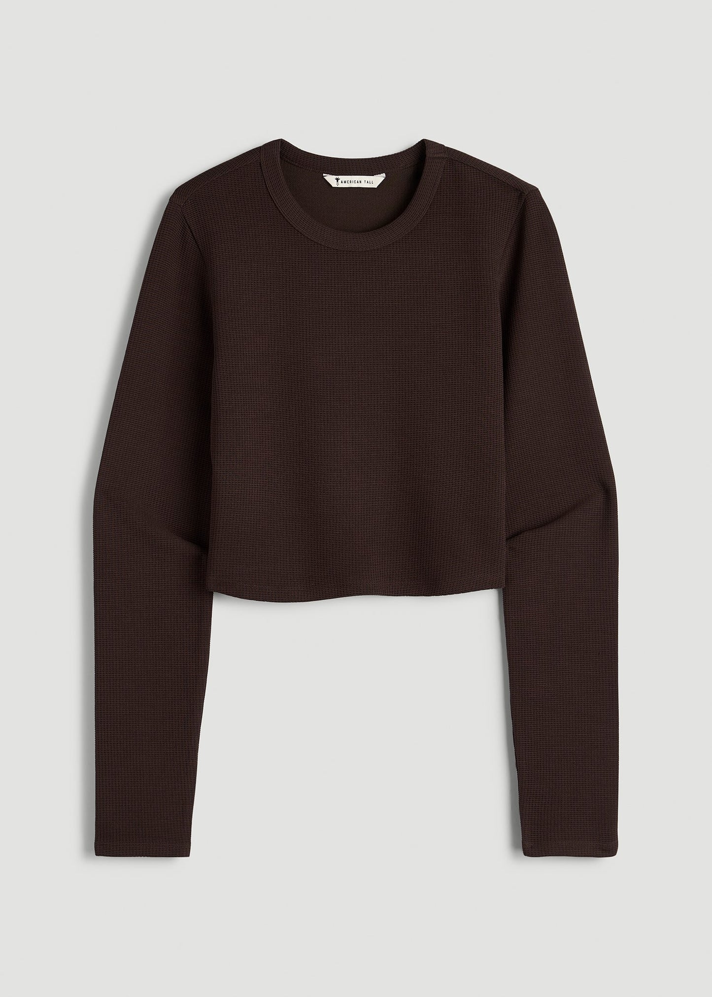 Cropped Long Sleeve Waffle Top for Tall Women in Espresso