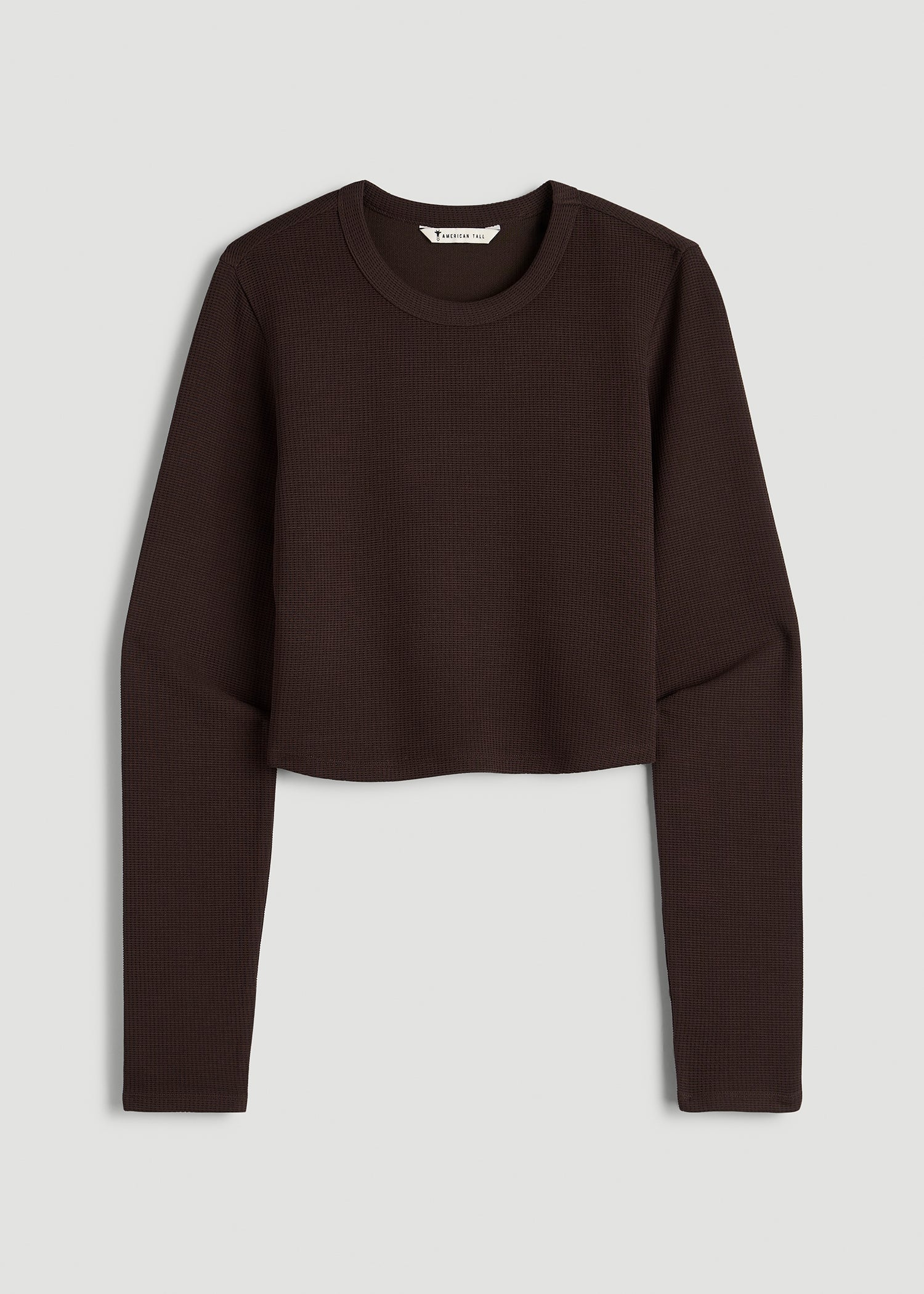 Cropped Long Sleeve Waffle Top for Tall Women in Espresso