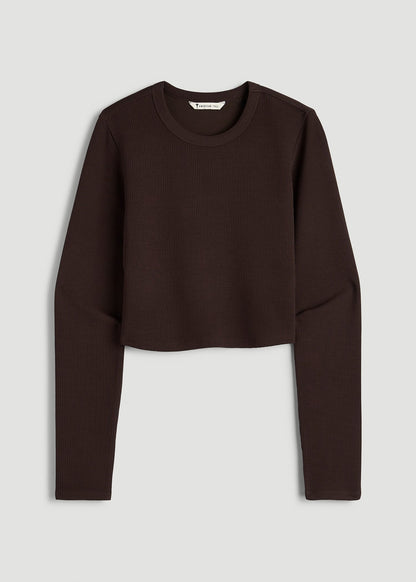 Cropped Long Sleeve Waffle Top for Tall Women in Espresso