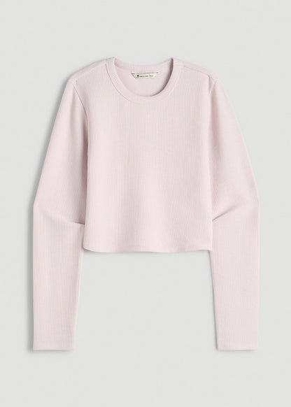 Cropped Long Sleeve Waffle Top for Tall Women in Grey Lilac