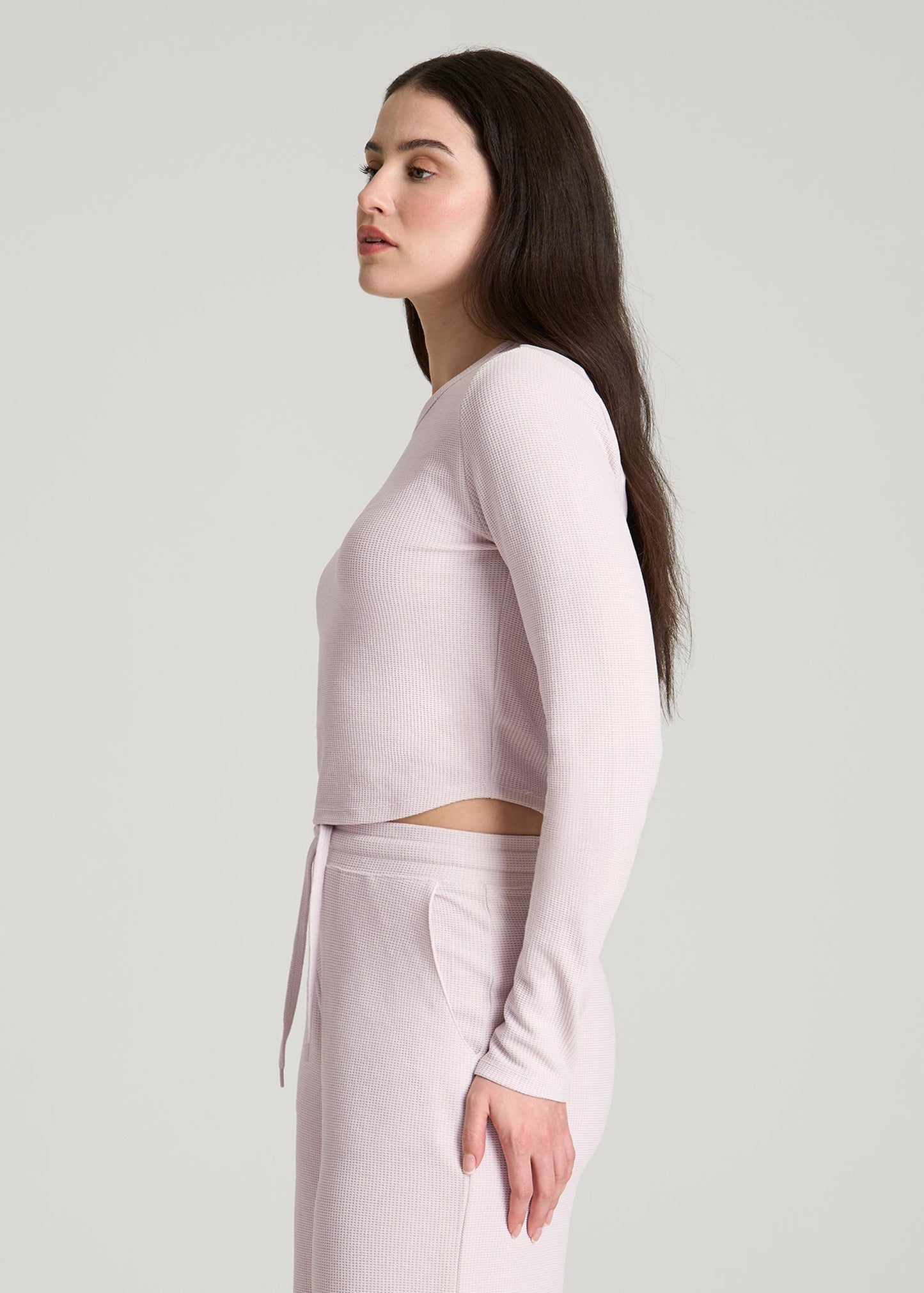 Cropped Long Sleeve Waffle Top for Tall Women in Grey Lilac