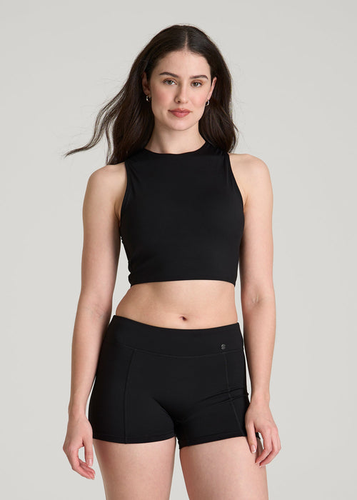 Cropped Swim Tank for Tall Women in Deep Black