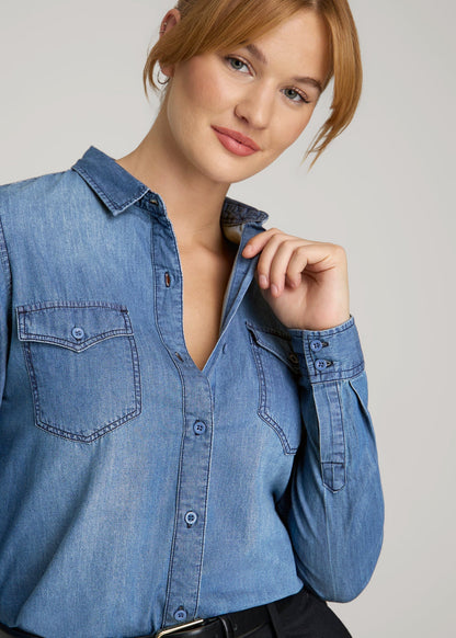 Denim Shirt for Tall Women in Faded Blue