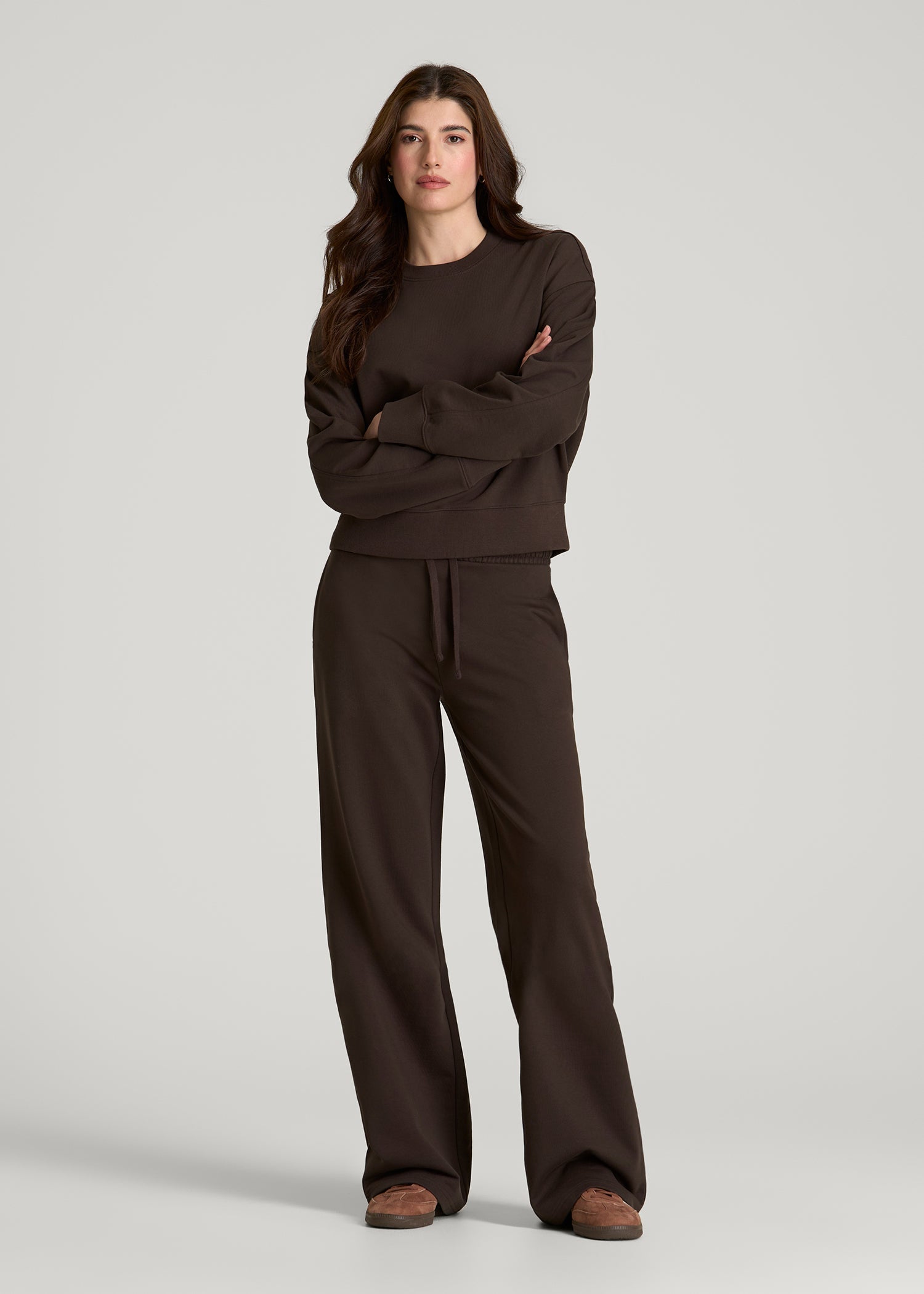 Everyday Terry Cropped Crew for Tall Women in Espresso