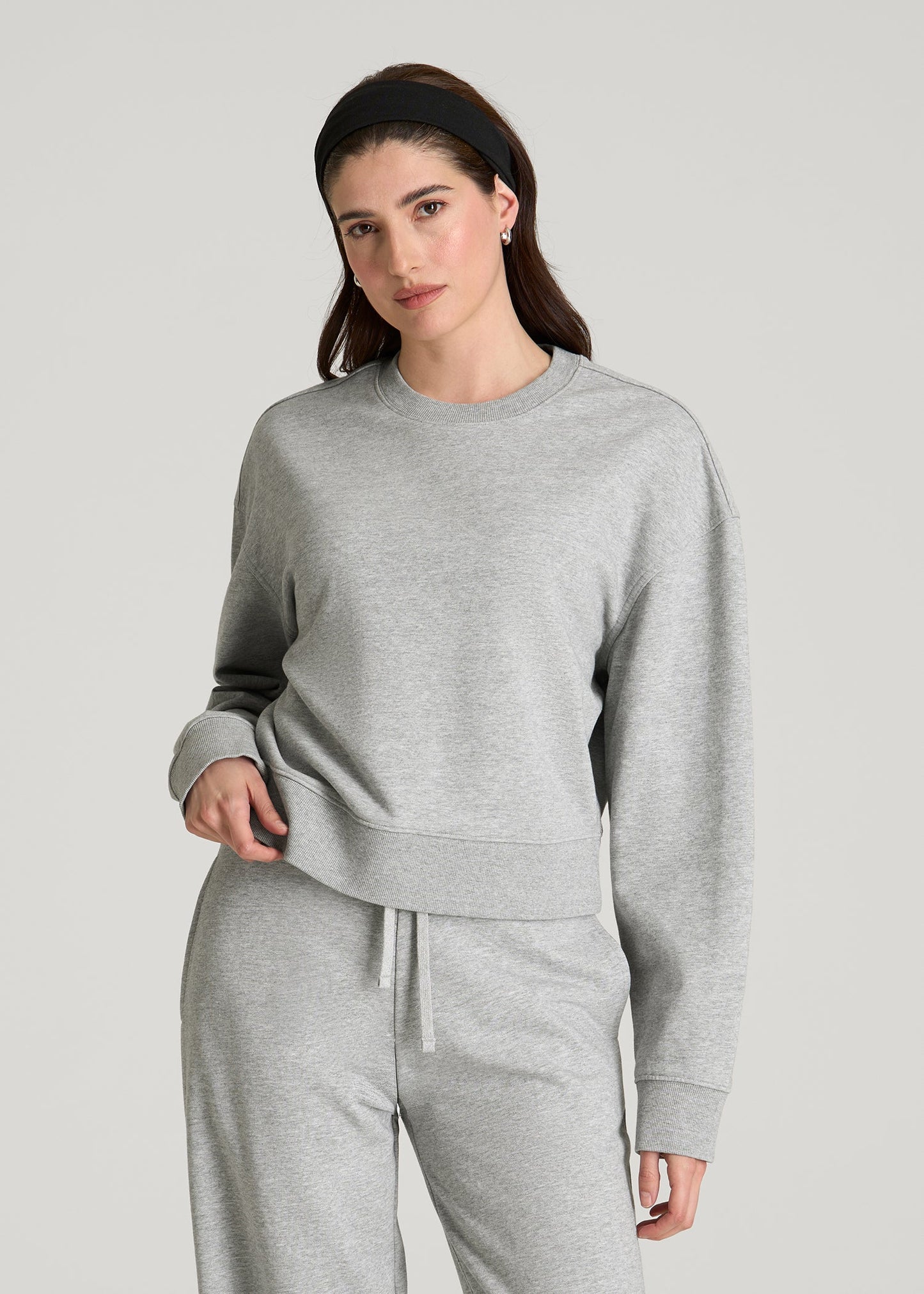 Everyday Terry Cropped Crew for Tall Women in Grey Mix