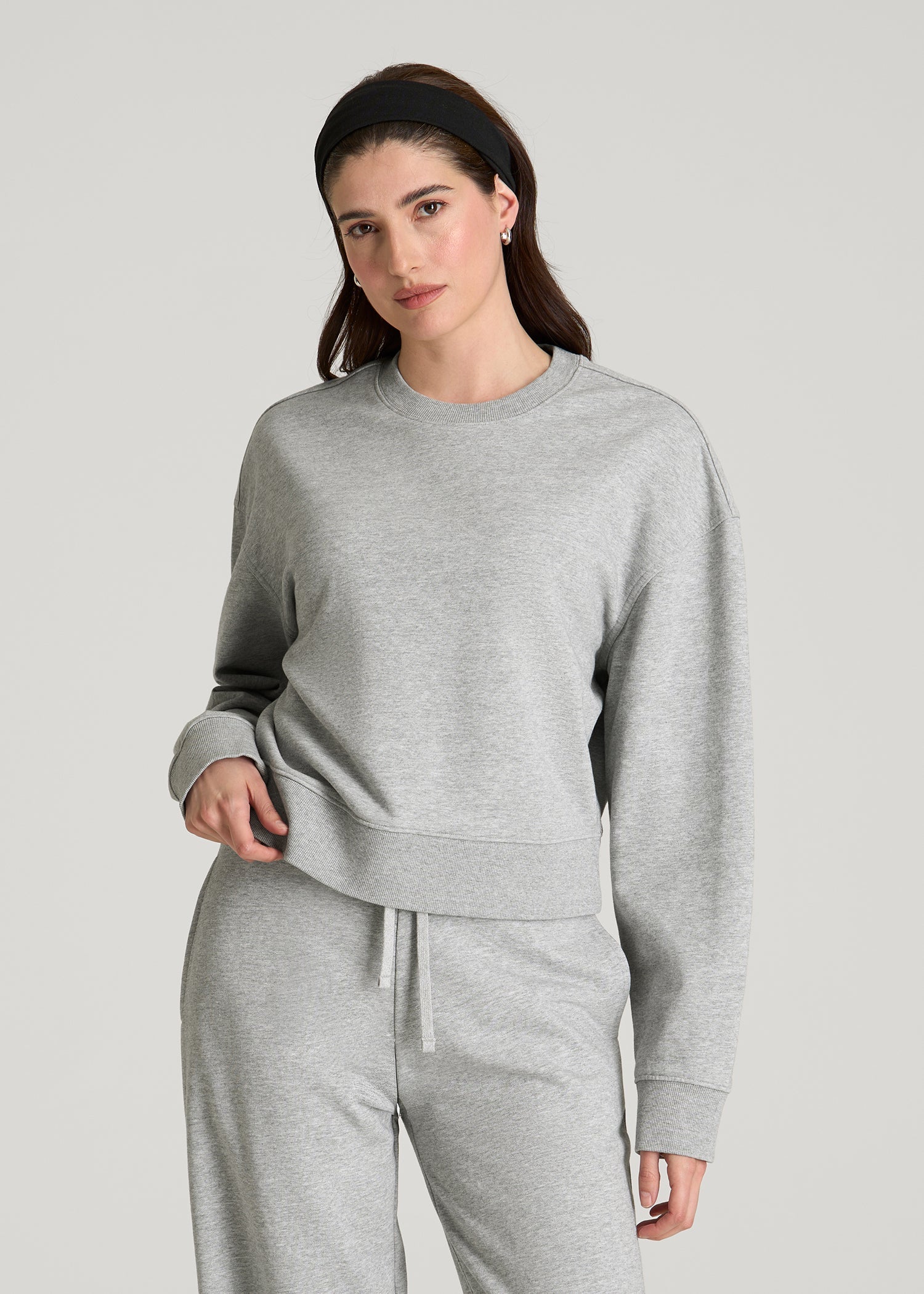 Everyday Terry Cropped Crew for Tall Women in Grey Mix