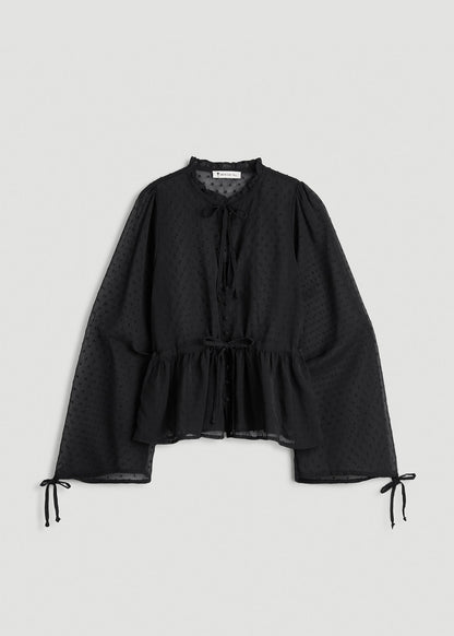 Peasant Chiffon Blouse for Tall Women in Black
