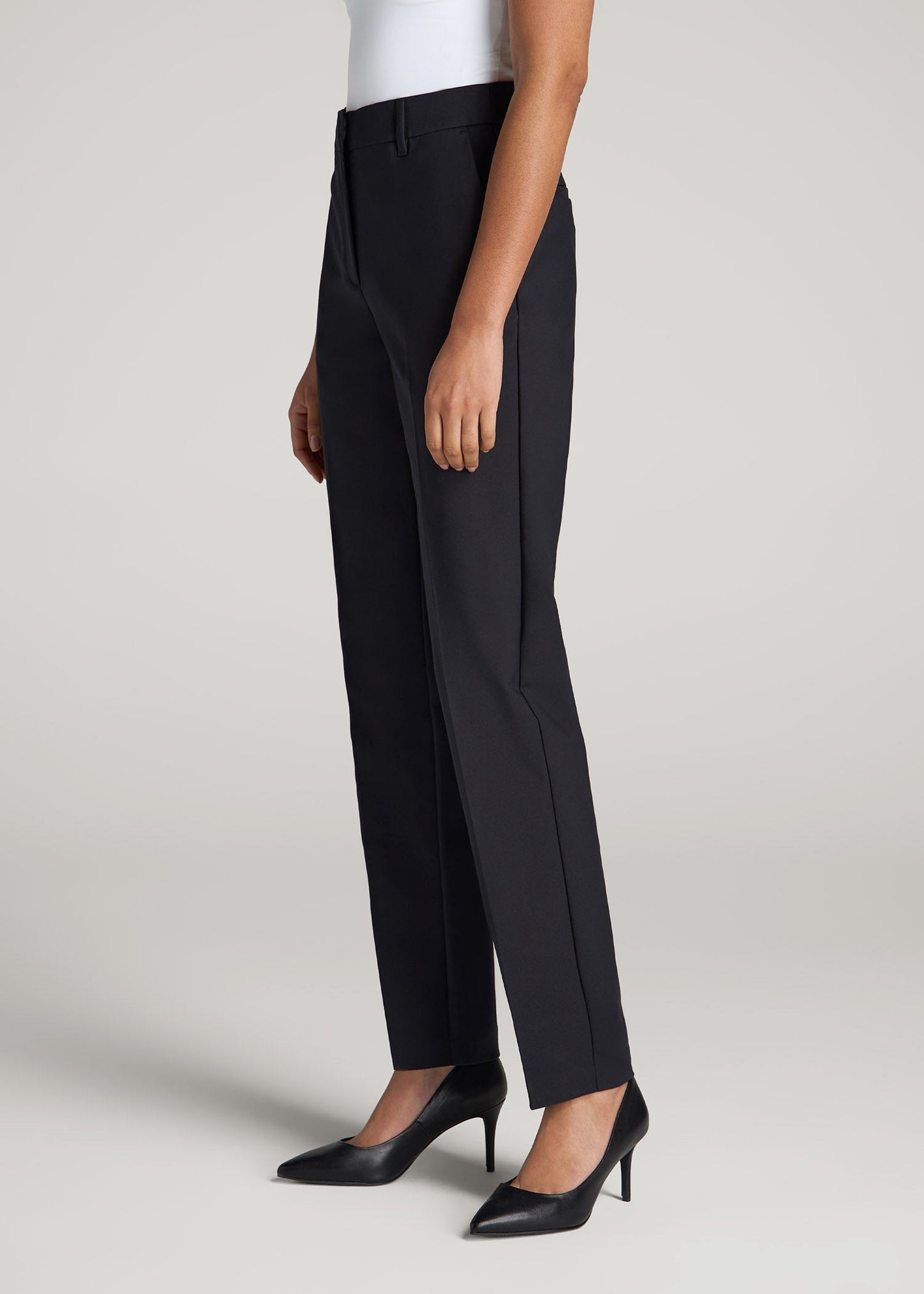 Flat Front Tapered Dress Pants for Tall Women in Black