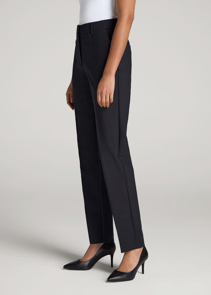 Flat Front Tapered Dress Pants for Tall Women in Black