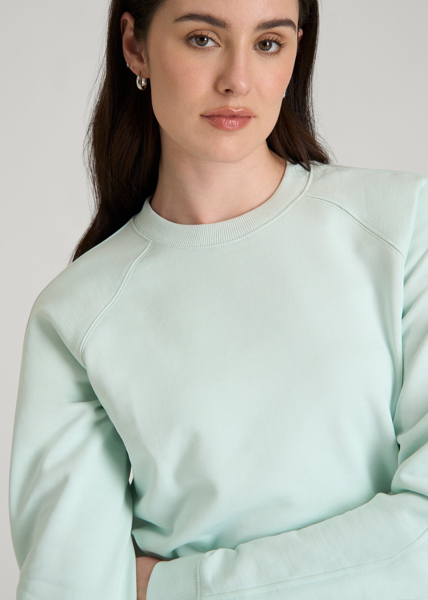 French Terry Crewneck Sweatshirt for Tall Women in Opal Blue