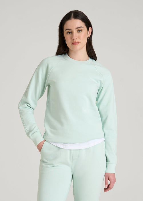 French Terry Crewneck Sweatshirt for Tall Women in Opal Blue