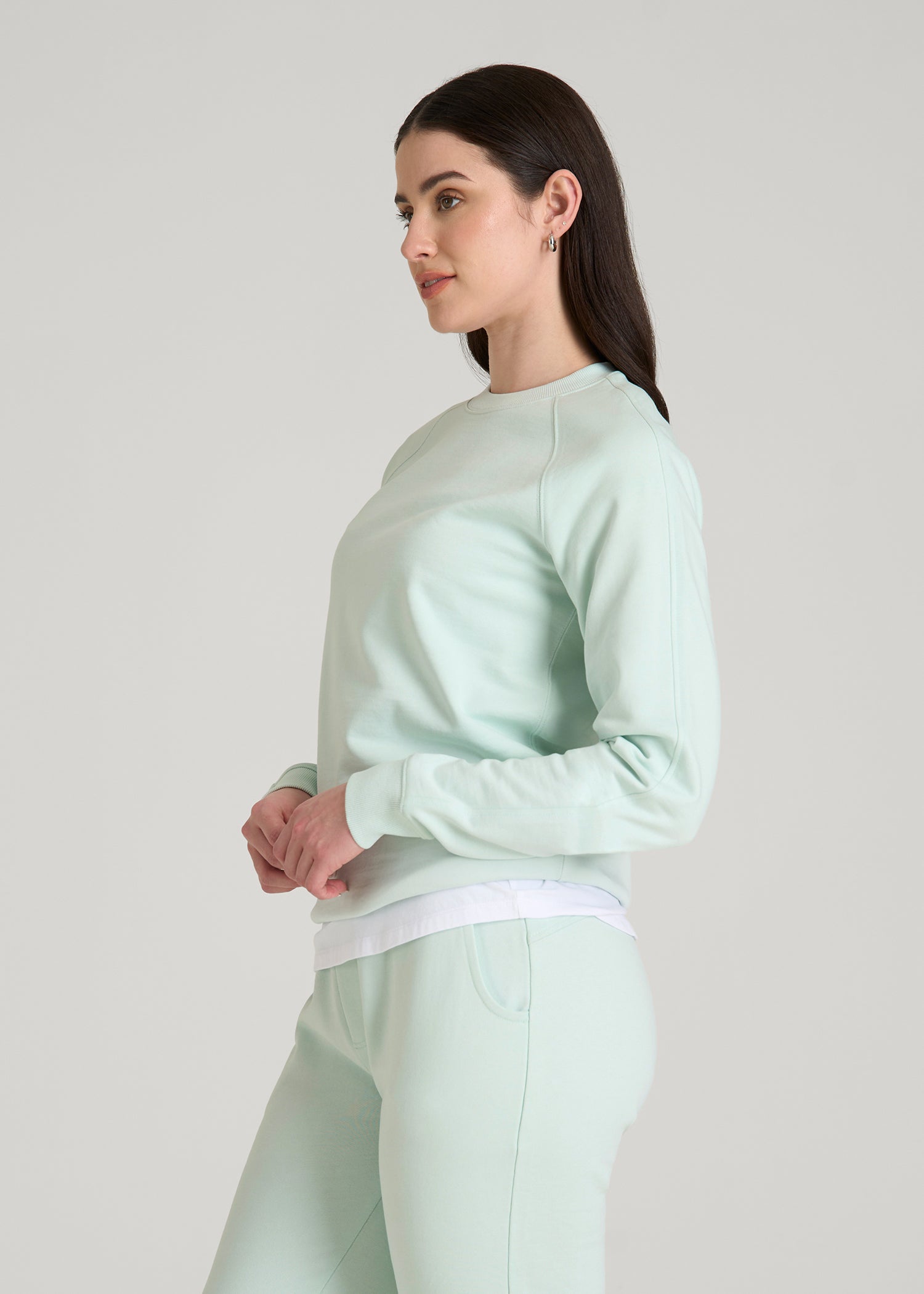 French Terry Crewneck Sweatshirt for Tall Women in Opal Blue
