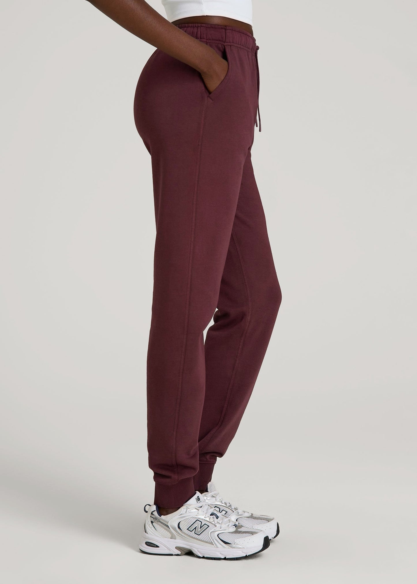Garment Dyed Joggers for Tall Women in Washed Tawny Port