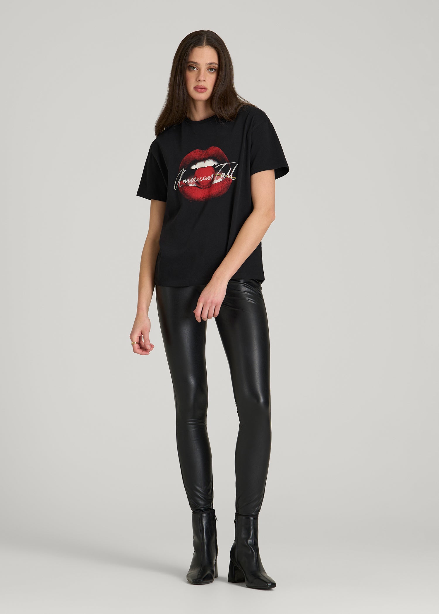 Black Cherry Lips Graphic Tee for Tall Women in Black