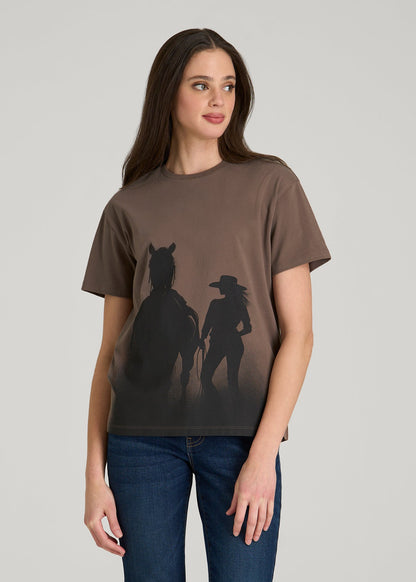 Equestrian Graphic Tee for Tall Women in Brown