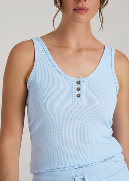 Waffle Tank Top for Tall Women in Ice Blue