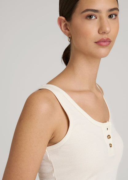 Waffle Tank Top for Tall Women in White Alyssum