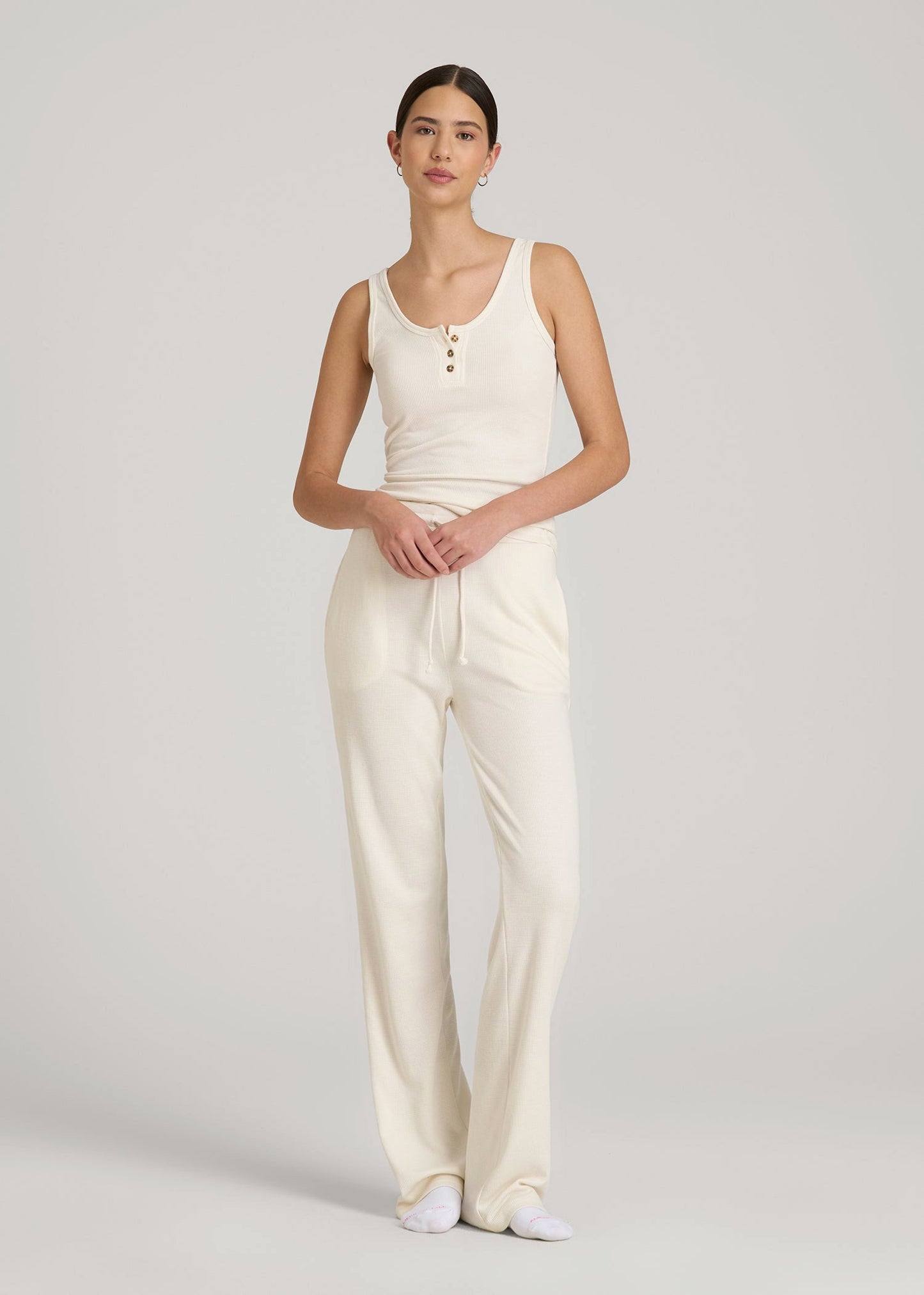Waffle Tank Top for Tall Women in White Alyssum