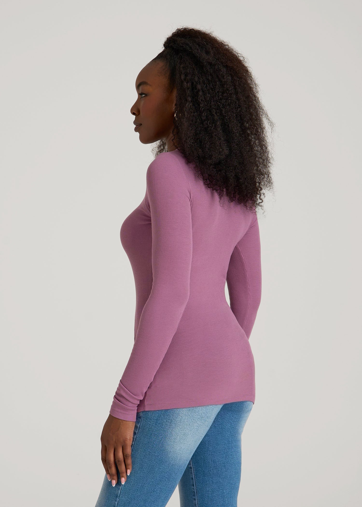 FITTED Ribbed Long Sleeve Tee for Tall Women in Argyle Purple