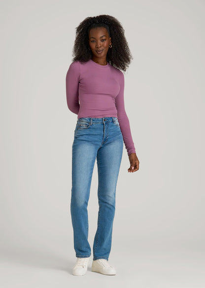 FITTED Ribbed Long Sleeve Tee for Tall Women in Argyle Purple