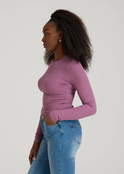 FITTED Ribbed Long Sleeve Tee for Tall Women in Argyle Purple