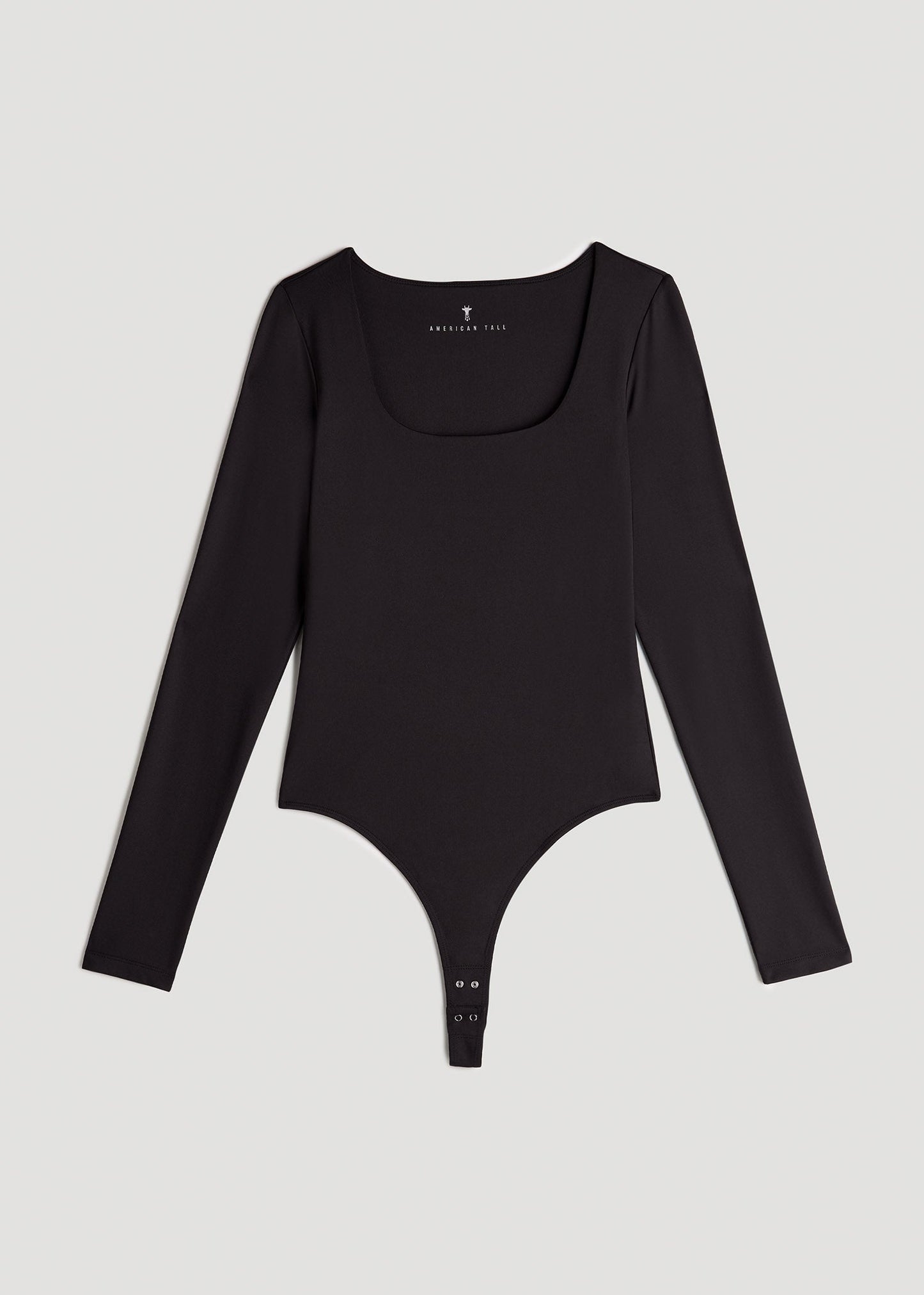 Long Sleeve Square Neck Bodysuit for Tall Women in Black