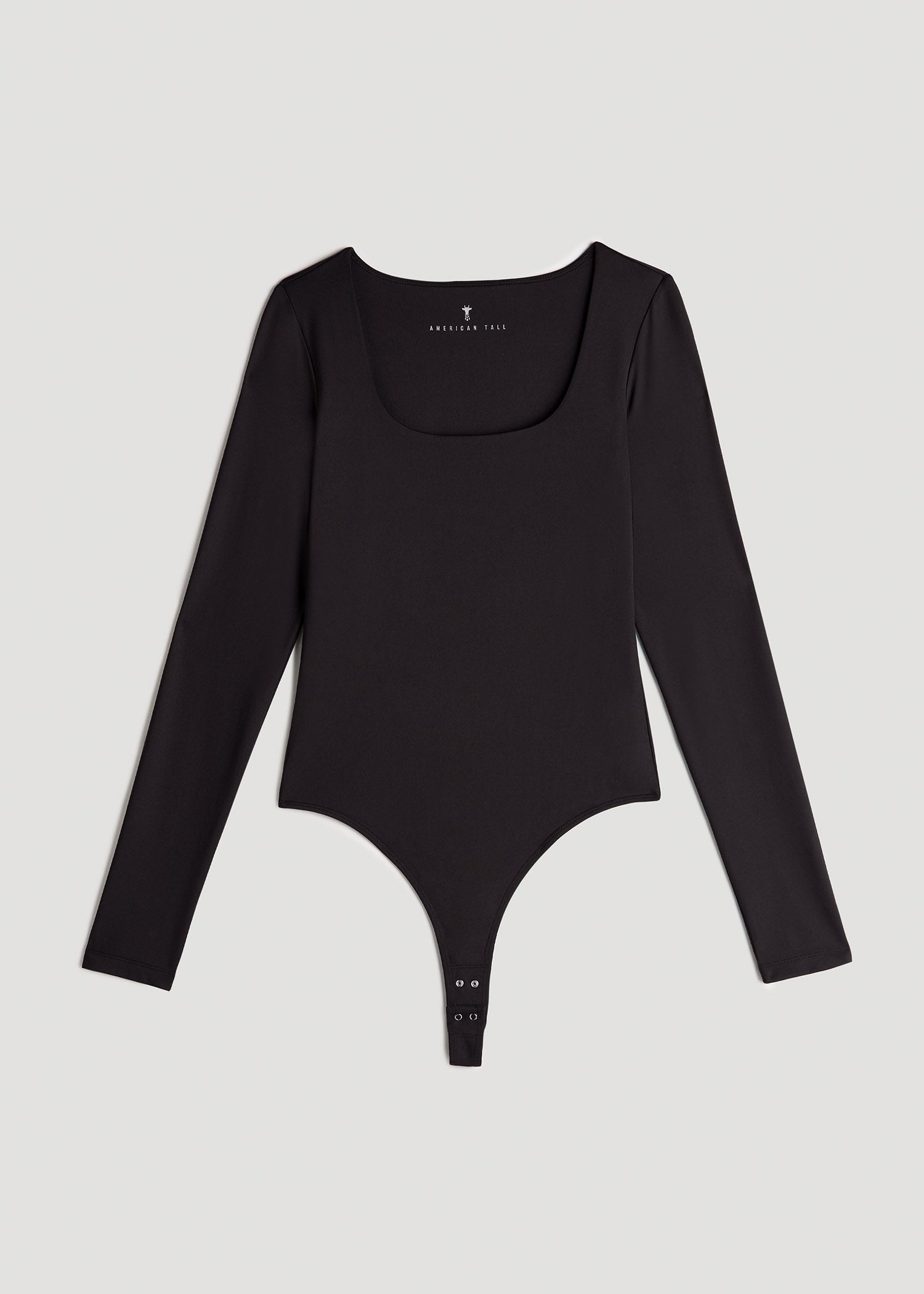 Long Sleeve Square Neck Bodysuit for Tall Women in Black