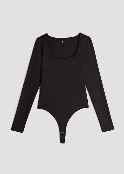 Long Sleeve Square Neck Bodysuit for Tall Women in Black