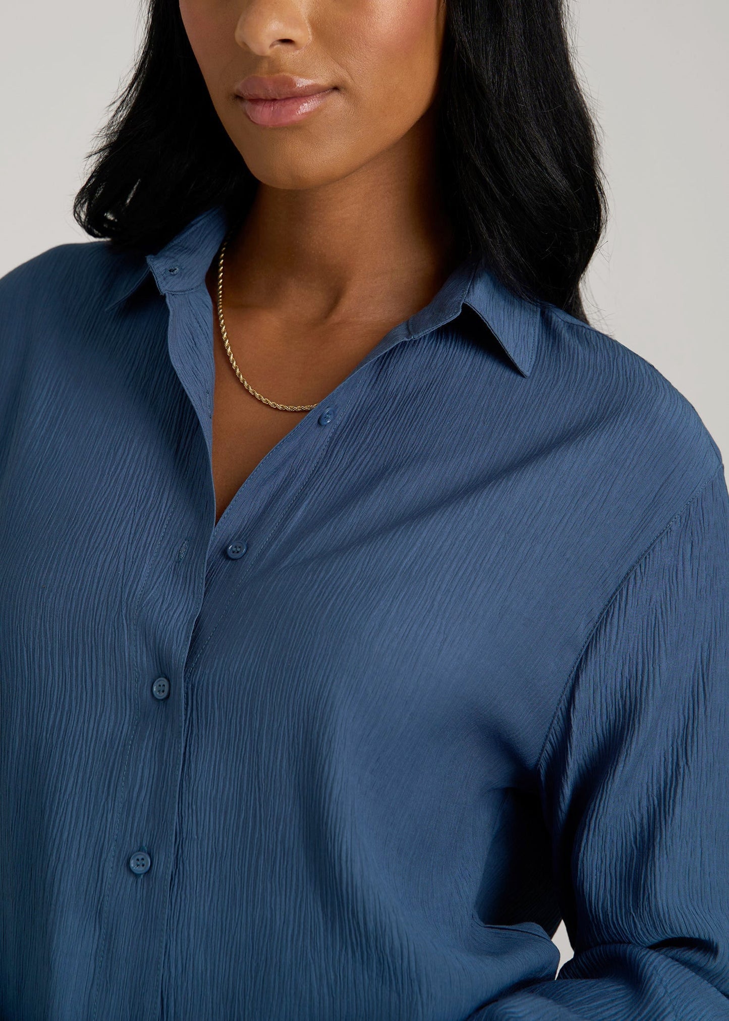 Long Sleeve Crinkle Blouse for Tall Women in Flag Blue