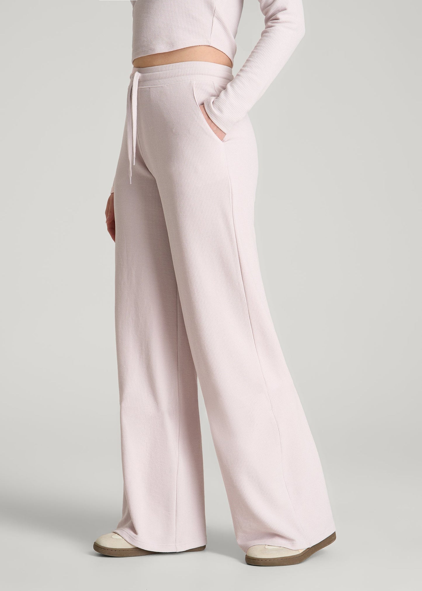 Mid Rise Waffle Wide Leg Pant for Tall Women in Grey Lilac
