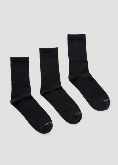Mid Crew Socks (X-Large Size: 10-13) for Tall Women in Black