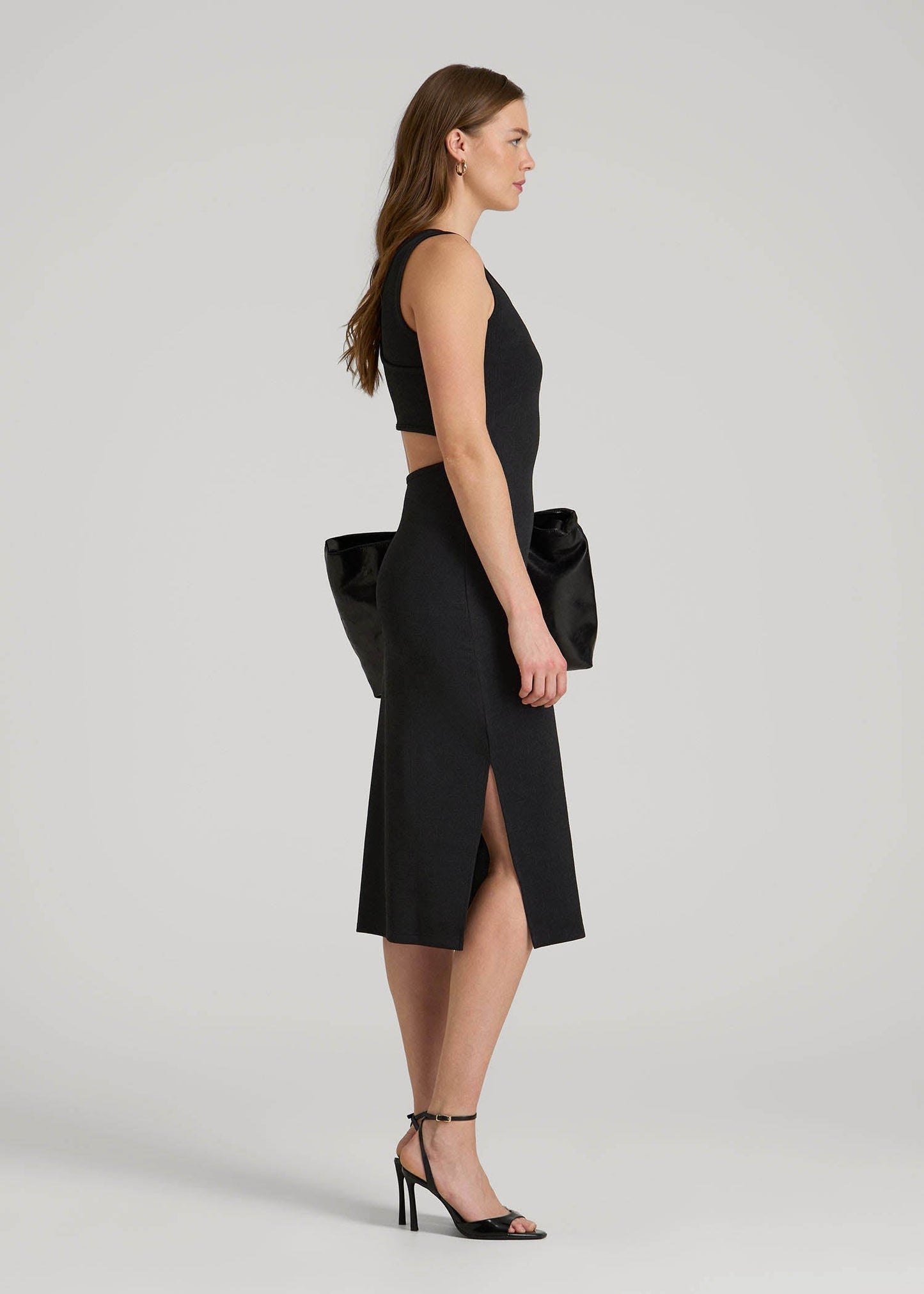 Midi Cross Back Sleeveless Dress for Tall Women in Black