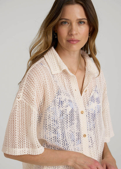 Openwork Loose Knit Top for Tall Women in Natural