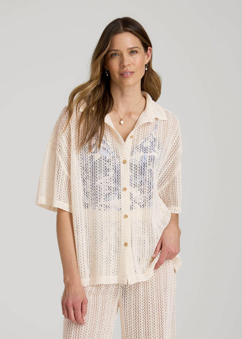 Openwork Loose Knit Top for Tall Women in Natural