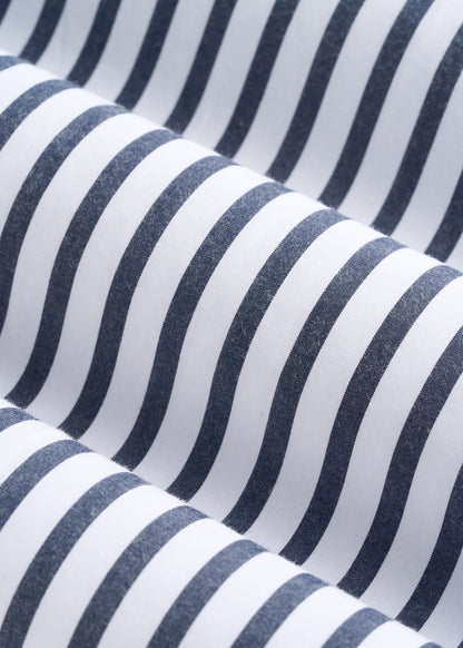 Oversized Poplin Button Shirt for Tall Women in White and Navy Stripe