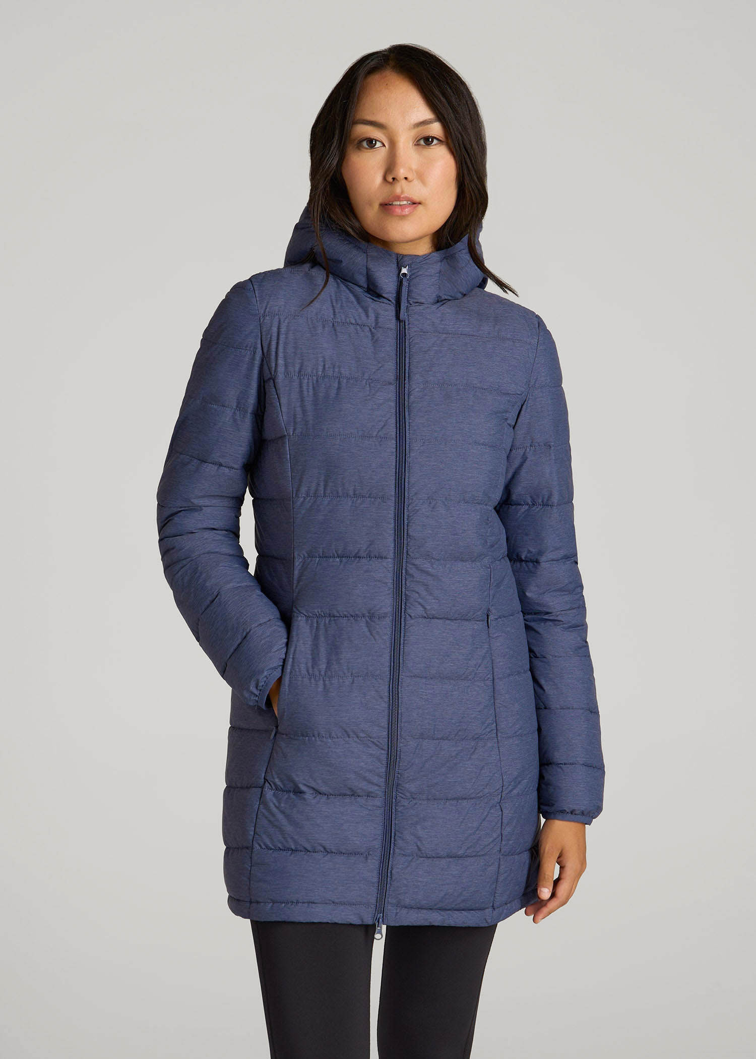 Packable Puffer Jacket for Tall Women in Blue Space Dye