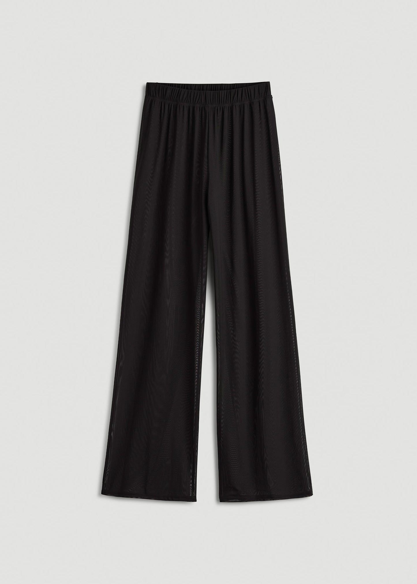 Power Mesh Wide-Leg Pants for Tall Women in Deep Black