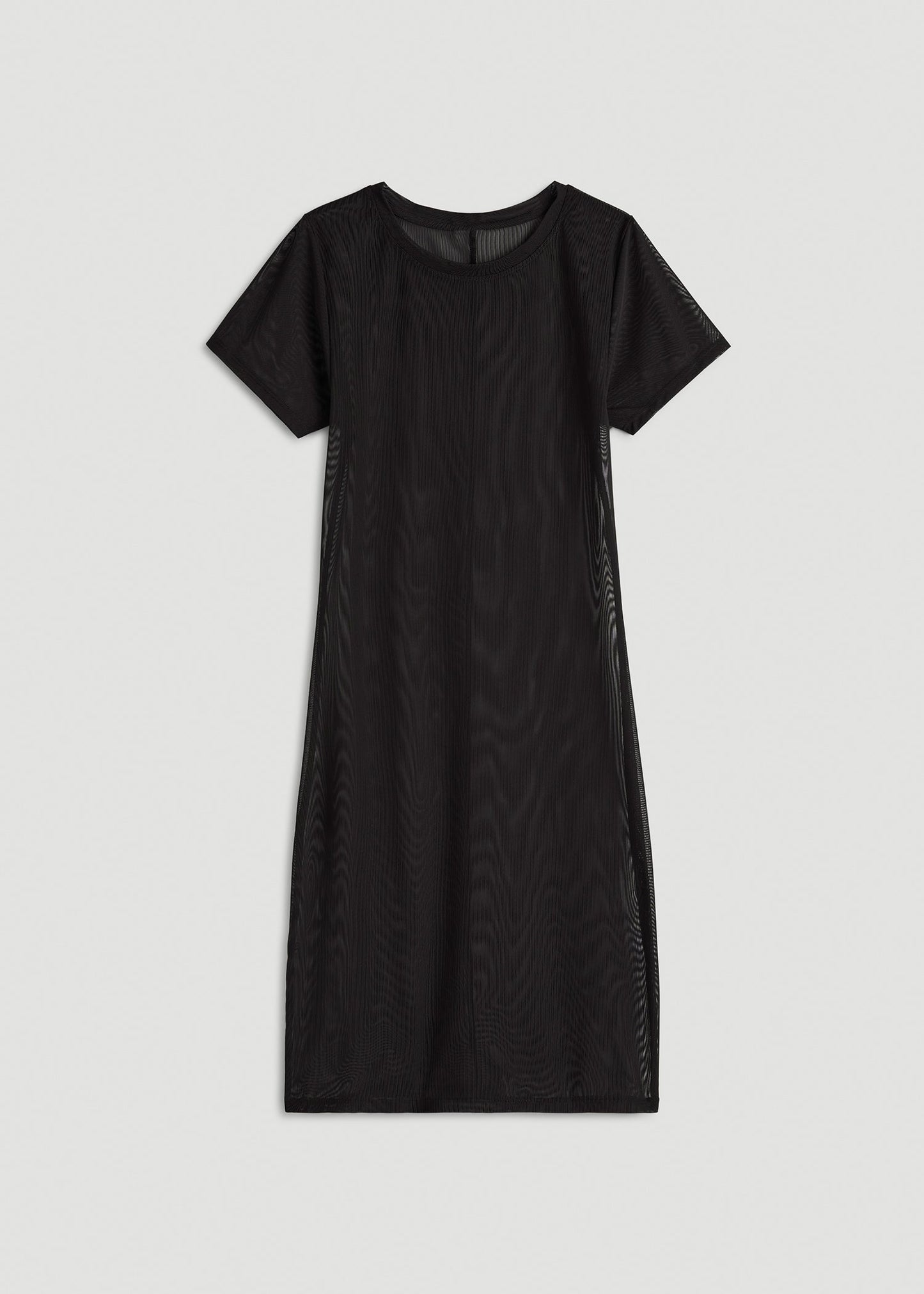 Power Mesh Fitted Short Sleeve Mini Dress for Tall Women in Deep Black