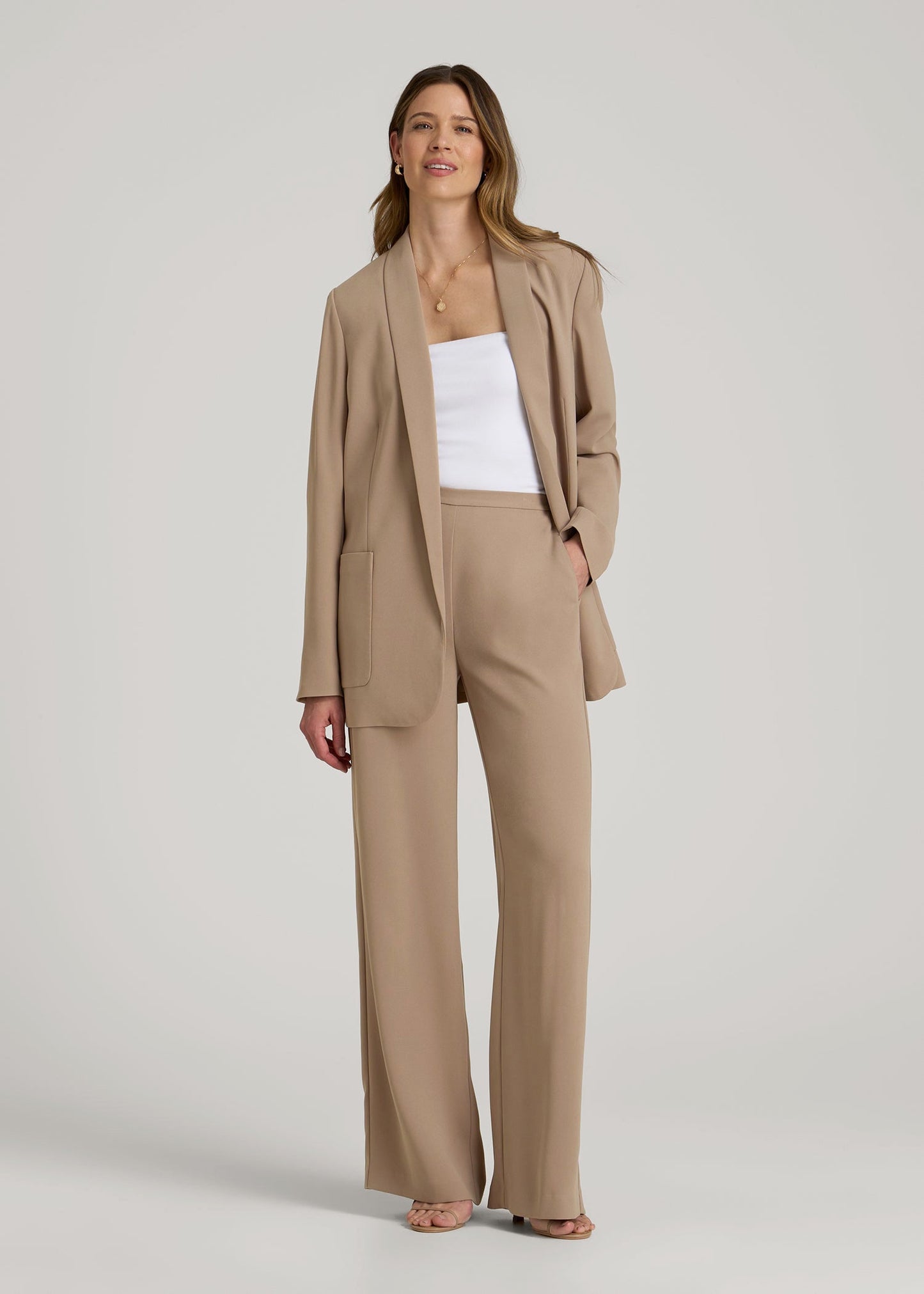 Pull-On Crepe Ultra Wide Pants for Tall Women in Dark Sand