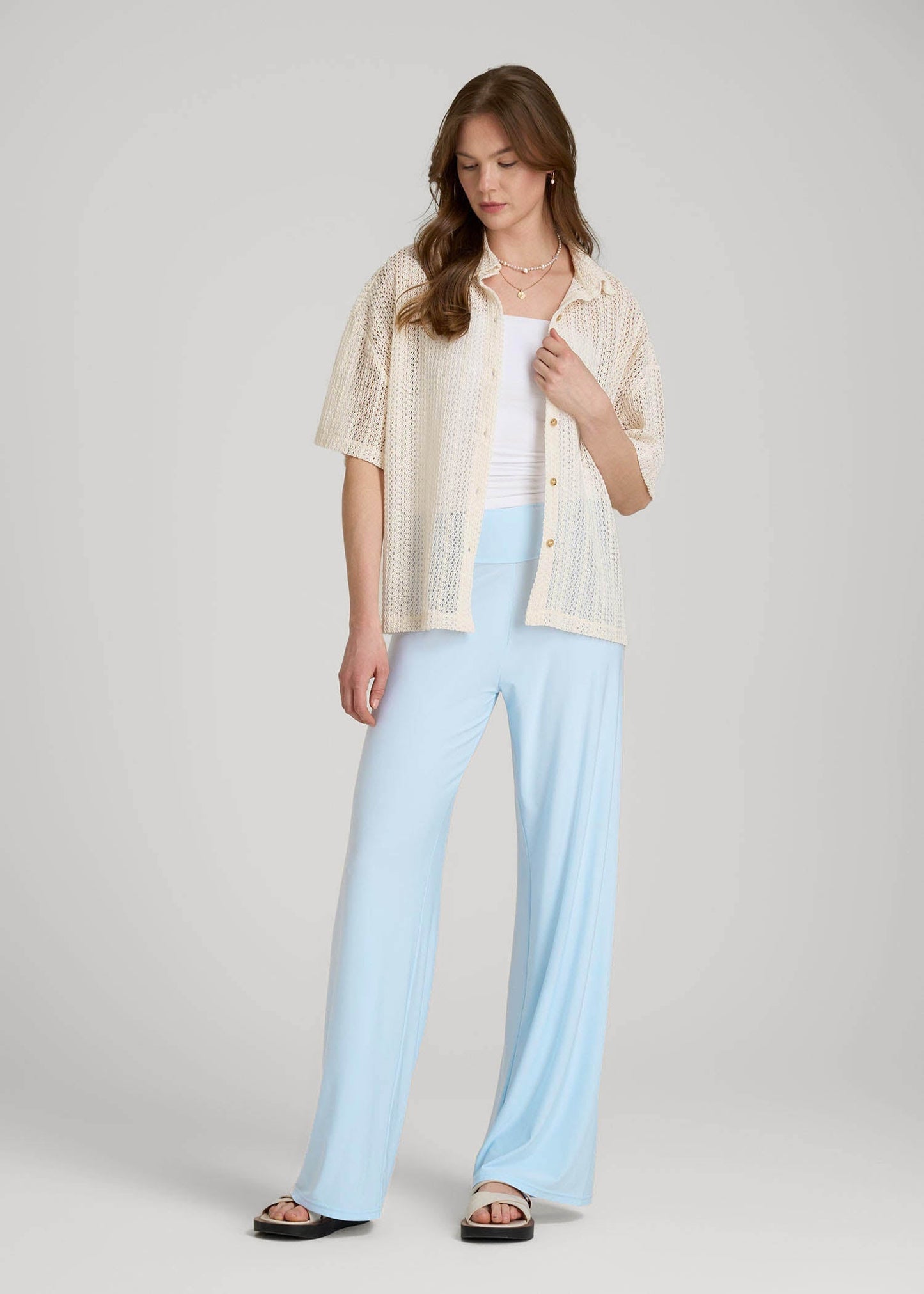 Pull-On Breezy Wide Leg Pants for Tall Women in Ice Blue