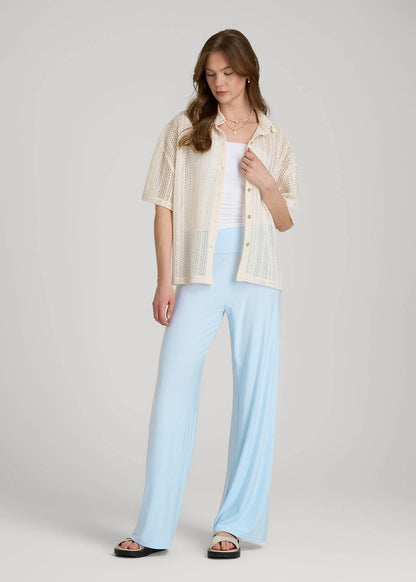 Pull-On Breezy Wide Leg Pants for Tall Women in Ice Blue
