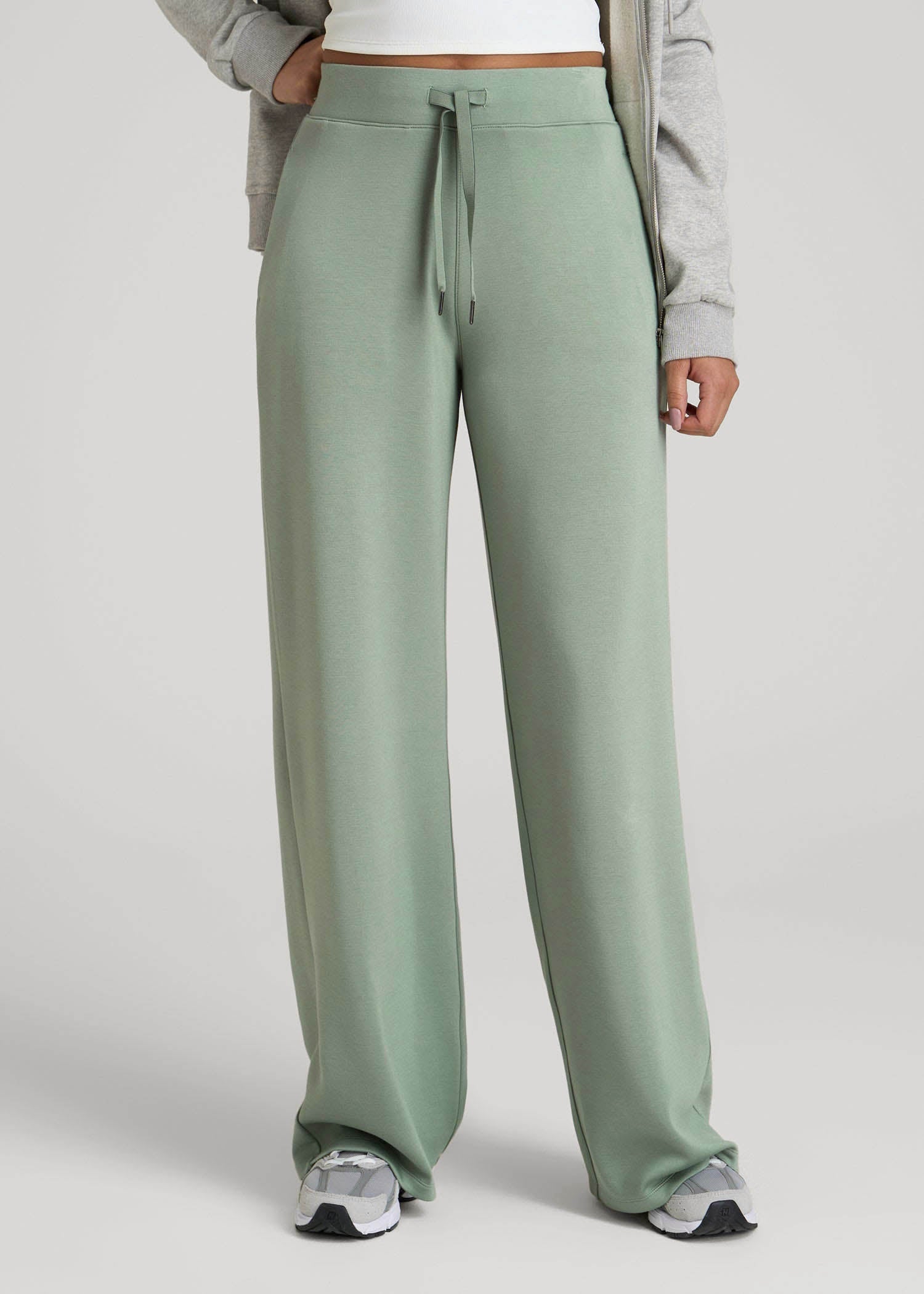 Pull-On Tie Waist Wide Leg Pants for Tall Women in Seagrass