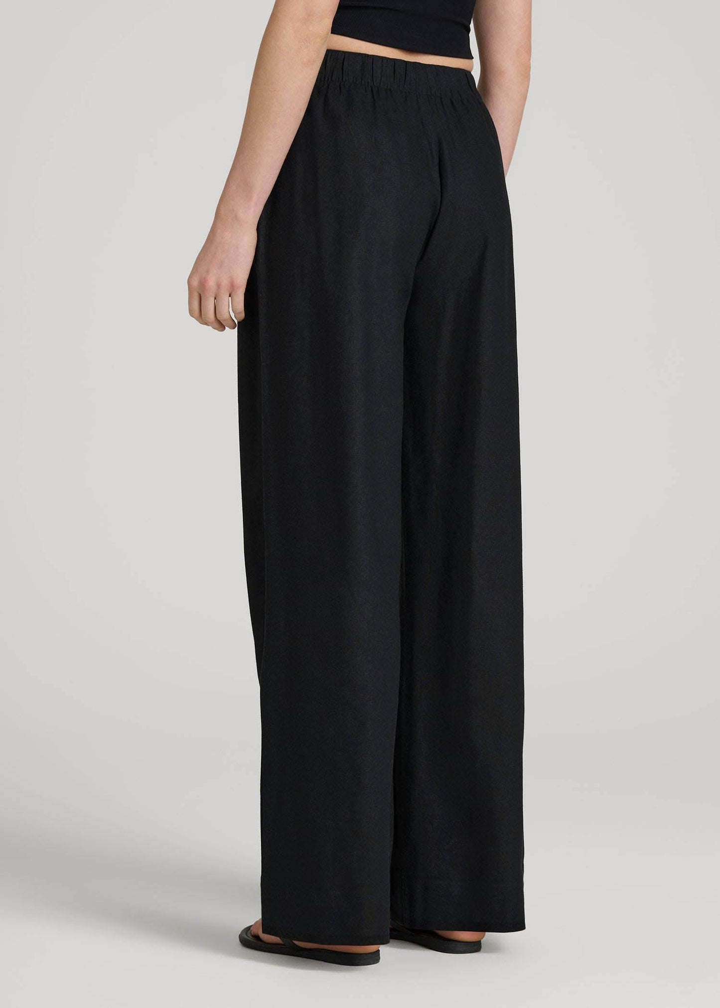 Pull On Wide Leg Linen Pants for Tall Women in Black