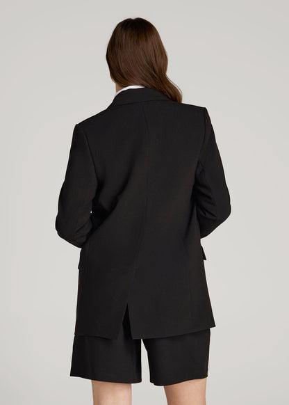 Boyfriend Fit Single-Button Blazer for Tall Women in Black