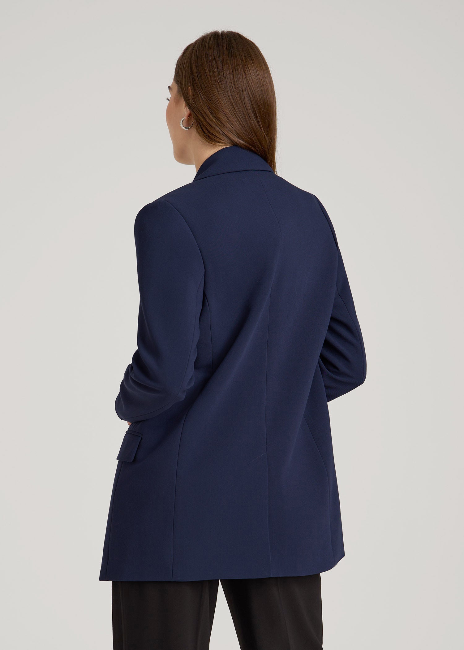 Boyfriend Fit Single-Button Blazer for Tall Women in Navy
