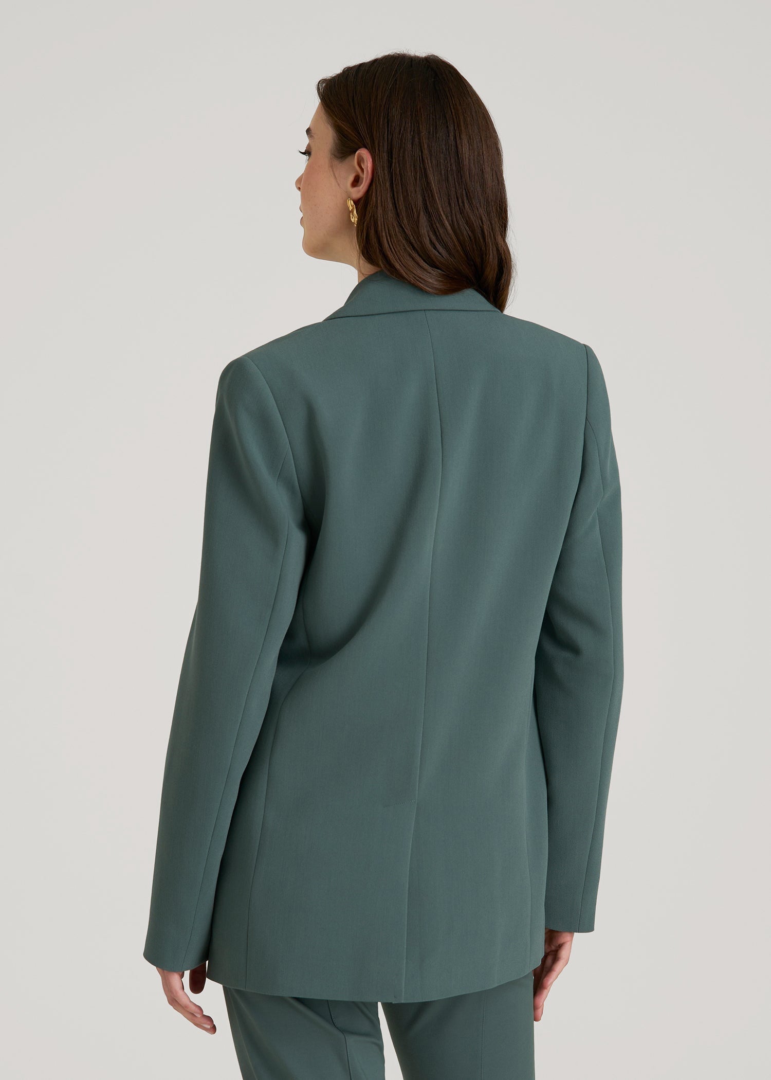 Boyfriend Fit Single-Button Blazer for Tall Women in Balsam Green