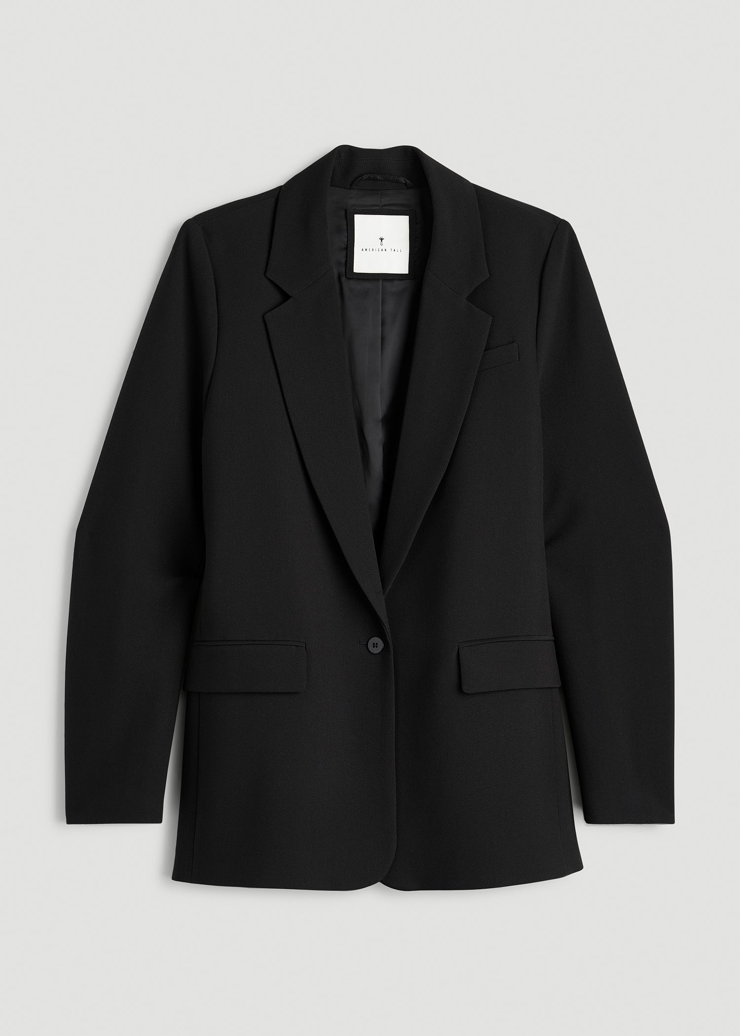 Boyfriend Fit Single-Button Blazer for Tall Women in Black