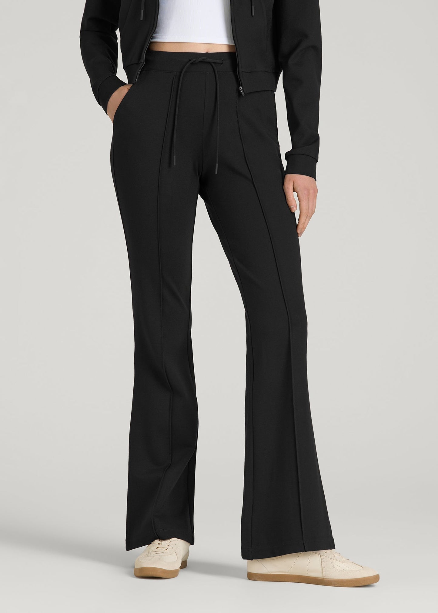 Flex Ponte Flare Pants with Drawcord for Tall Women in Black