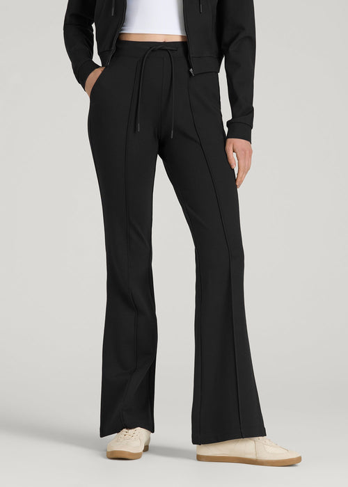Flex Ponte Flare Pants with Drawcord for Tall Women in Black